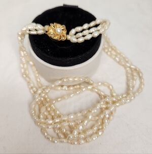 Triple Strand Rice Pearl Necklace